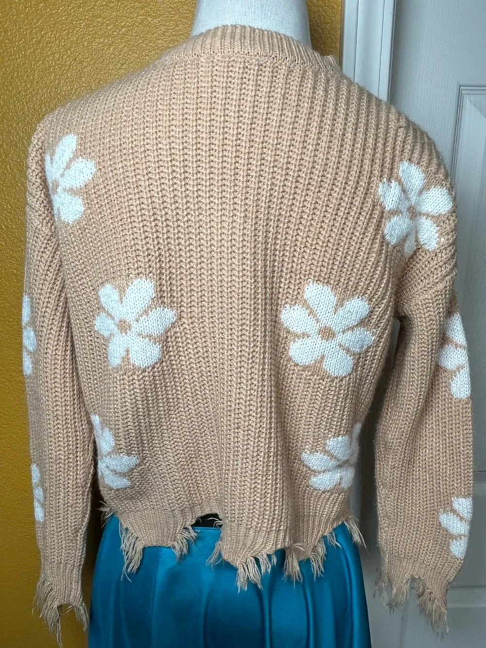 Cool Chick, BELLE du JOUR, distressed flower cardigan!!